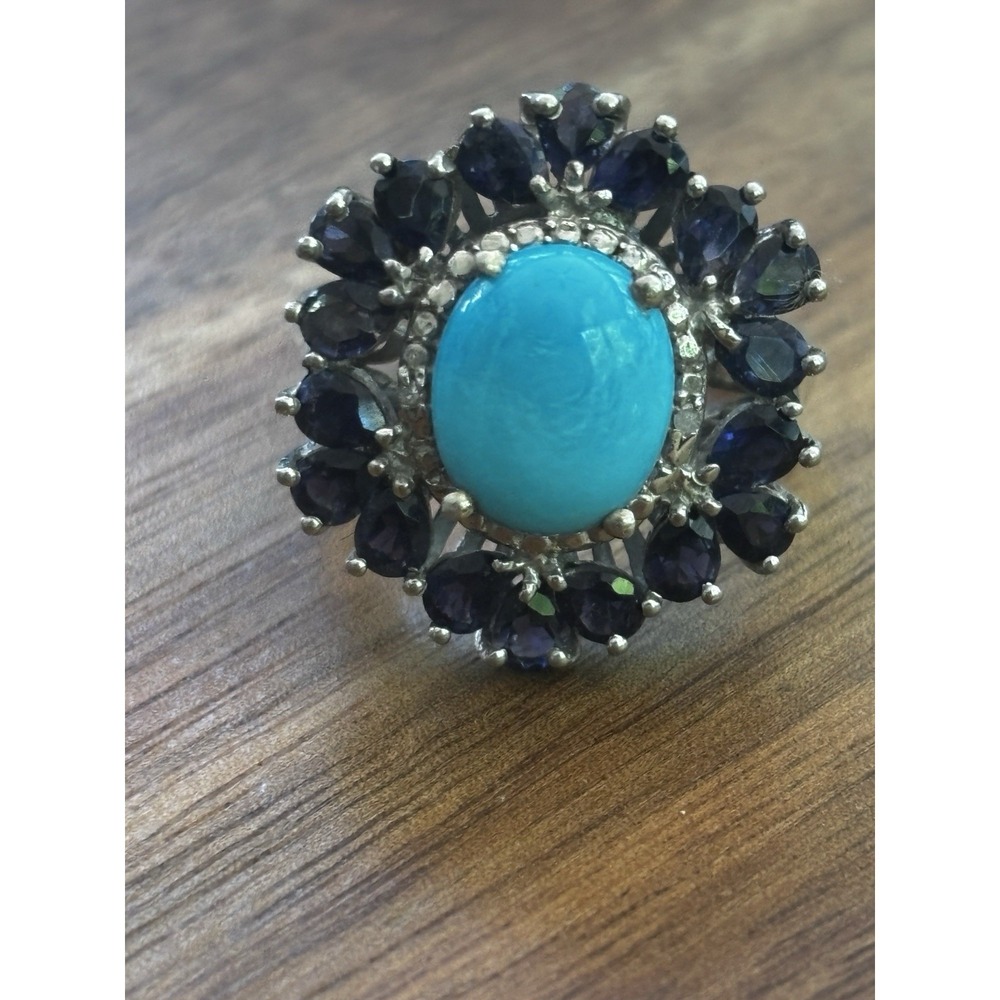 Sleeping Beauty Turquoise/Amethyst Sterling Silver Ring - Size 8